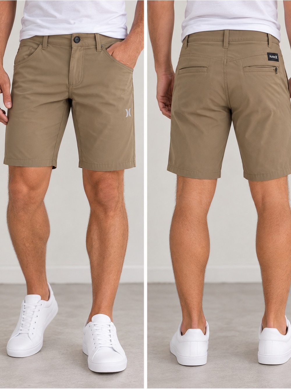 Hurley Men’s Tan Flat-Front Performance Shorts